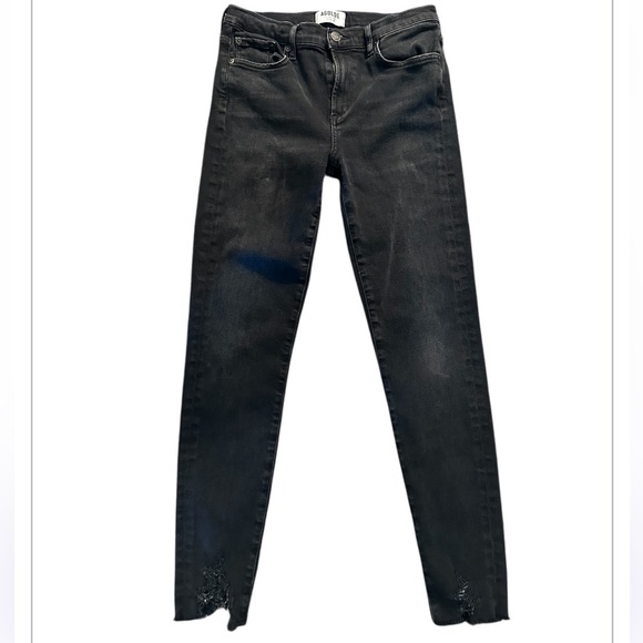 Agolde Black Sophia Distressed Ankle Fray Skinny Jean Black/Gray Stetch - Picture 3 of 7